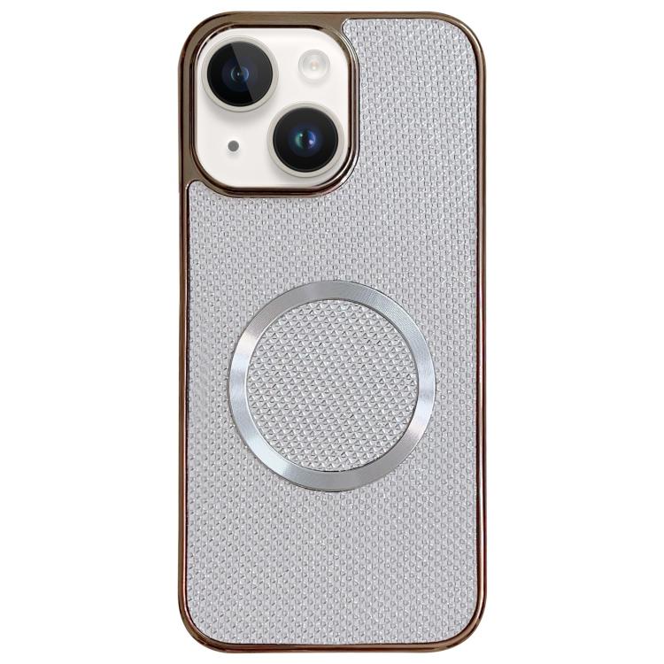 

For iPhone 13 Electroplating PC Glitter Grain MagSafe Phone Case(White)