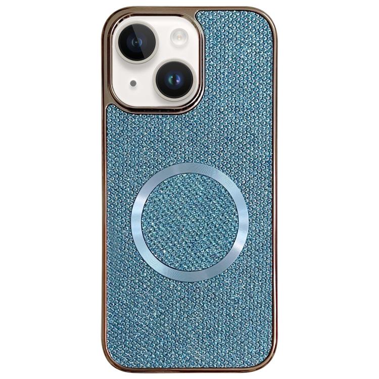

For iPhone 13 Electroplating PC Glitter Grain MagSafe Phone Case(Blue)