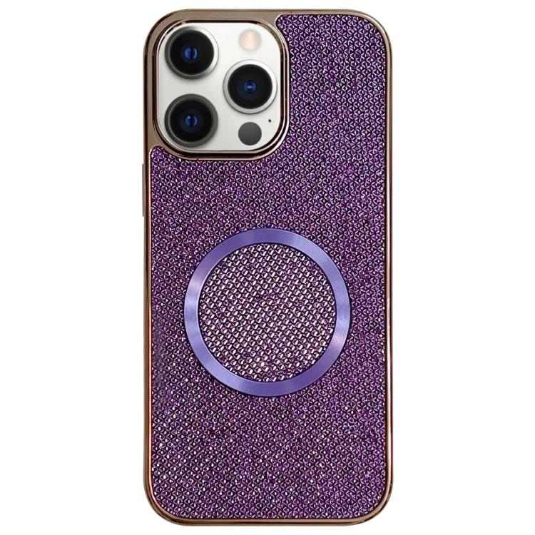 

For iPhone 12 Pro Electroplating PC Glitter Grain MagSafe Phone Case(Purple)
