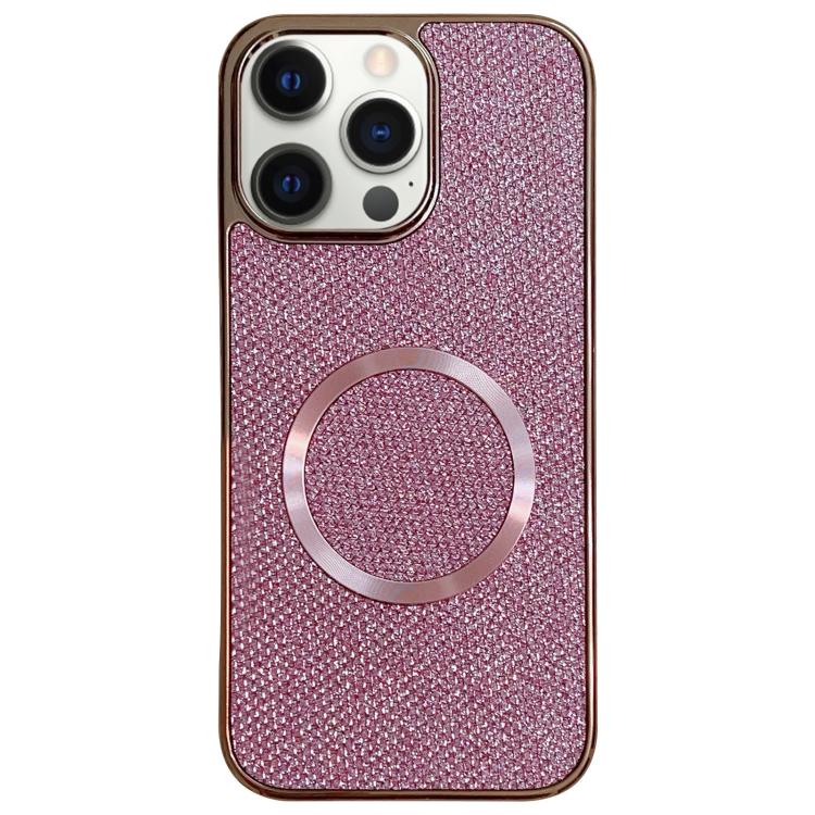 

For iPhone 12 Pro Electroplating PC Glitter Grain MagSafe Phone Case(Pink)