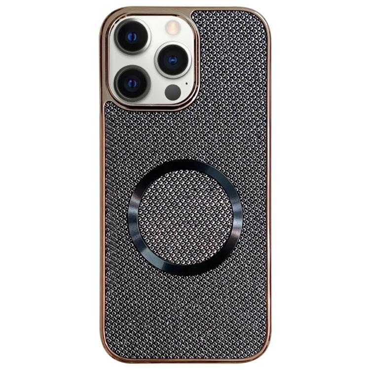

For iPhone 12 Pro Electroplating PC Glitter Grain MagSafe Phone Case(Black)
