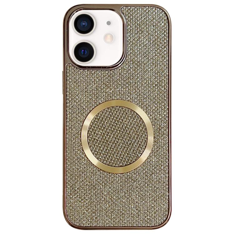 

For iPhone 12 Electroplating PC Glitter Grain MagSafe Phone Case(Gold)