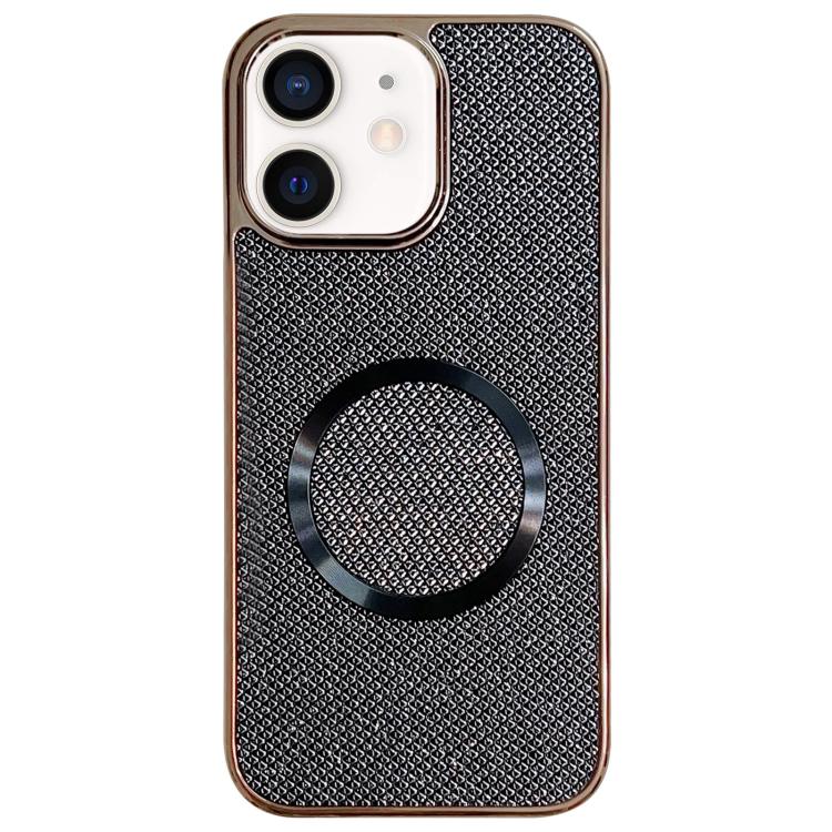 

For iPhone 12 Electroplating PC Glitter Grain MagSafe Phone Case(Black)