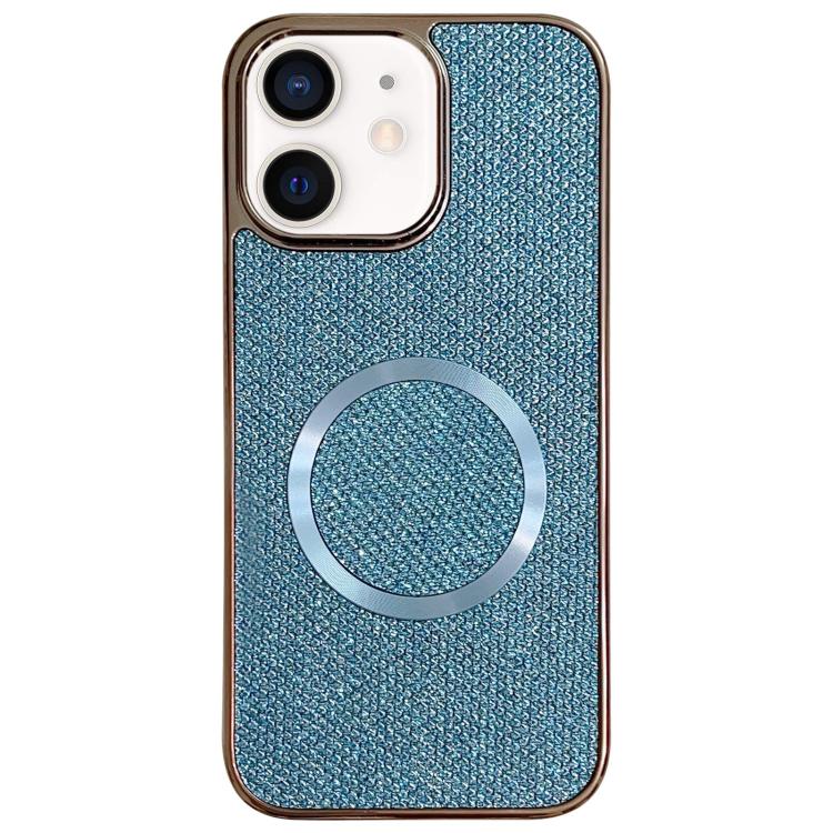 

For iPhone 12 Electroplating PC Glitter Grain MagSafe Phone Case(Blue)
