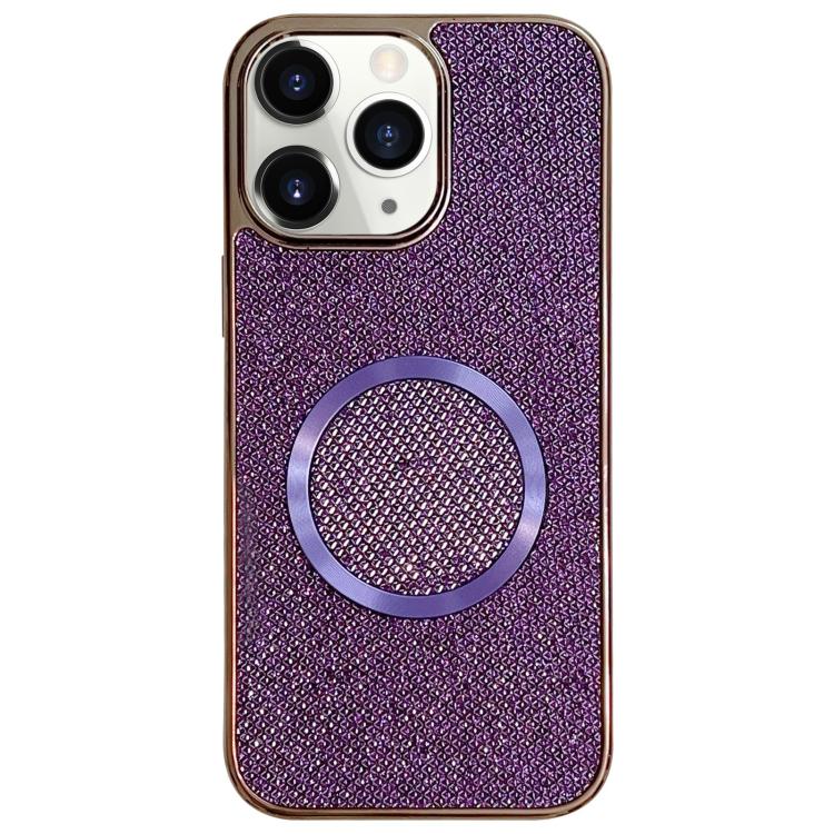 

For iPhone 11 Pro Max Electroplating PC Glitter Grain MagSafe Phone Case(Purple)