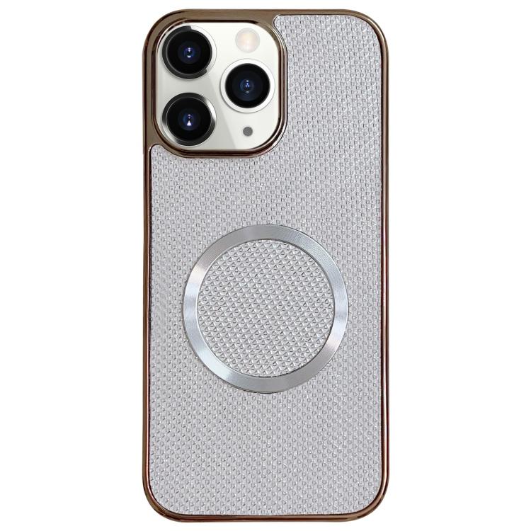 

For iPhone 11 Pro Max Electroplating PC Glitter Grain MagSafe Phone Case(White)
