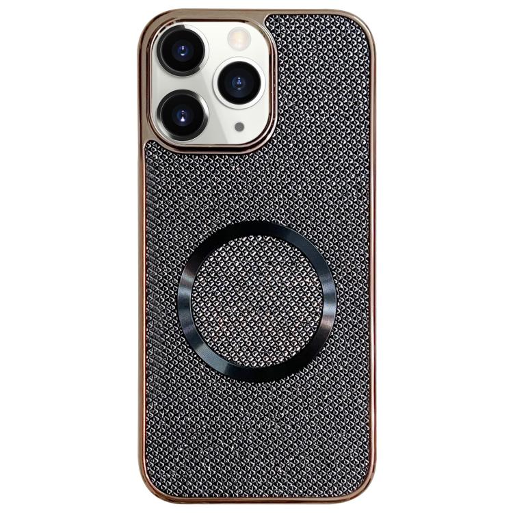 

For iPhone 11 Pro Electroplating PC Glitter Grain MagSafe Phone Case(Black)