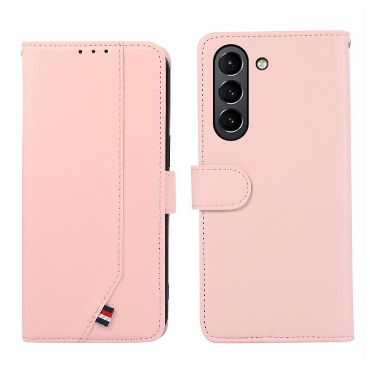 

For Samsung Galaxy S21 FE 5G ABEEL Delicate Texture Splicing RFID Leather Phone Case(Pink)