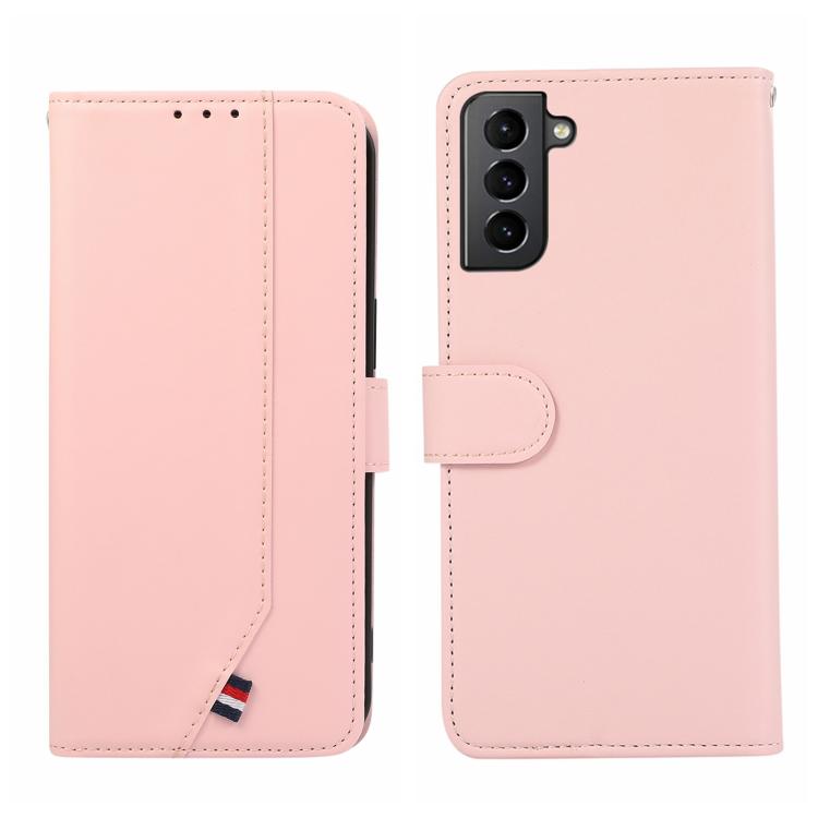

For Samsung Galaxy S21 5G ABEEL Delicate Texture Splicing RFID Leather Phone Case(Pink)