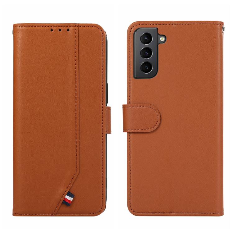 

For Samsung Galaxy S21 5G ABEEL Delicate Texture Splicing RFID Leather Phone Case(Brown)