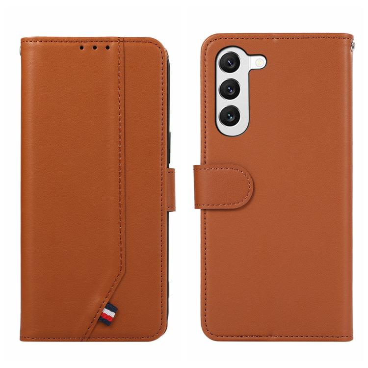 

For Samsung Galaxy S22+ 5G ABEEL Delicate Texture Splicing RFID Leather Phone Case(Brown)