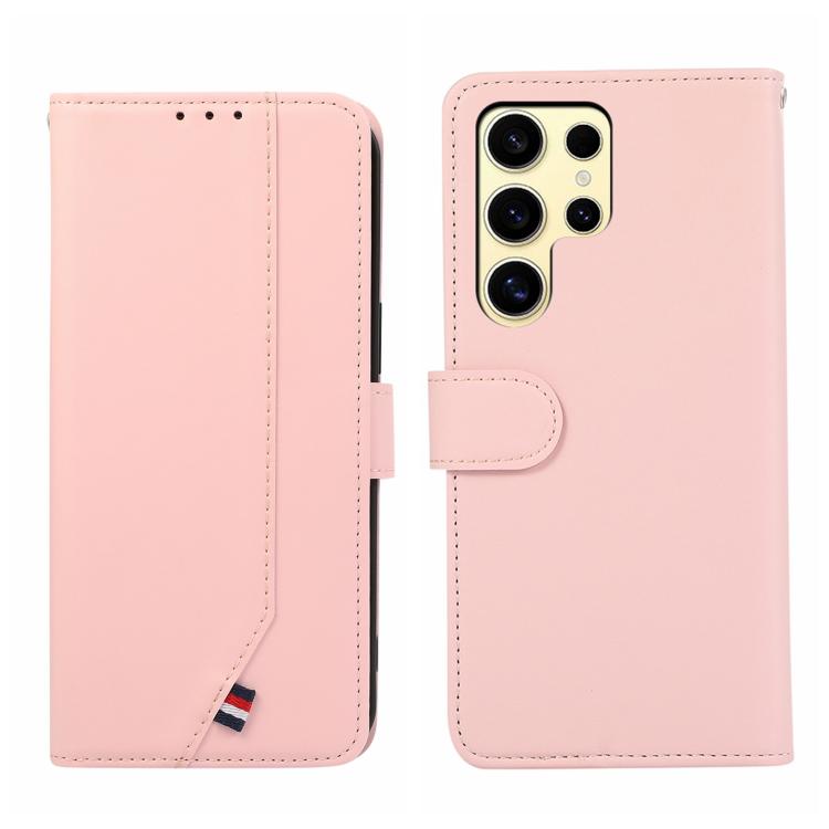 

For Samsung Galaxy S22 Ultra 5G ABEEL Delicate Texture Splicing RFID Leather Phone Case(Pink)