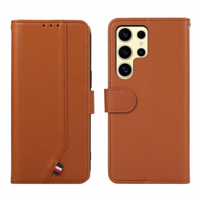 

For Samsung Galaxy S22 Ultra 5G ABEEL Delicate Texture Splicing RFID Leather Phone Case(Brown)
