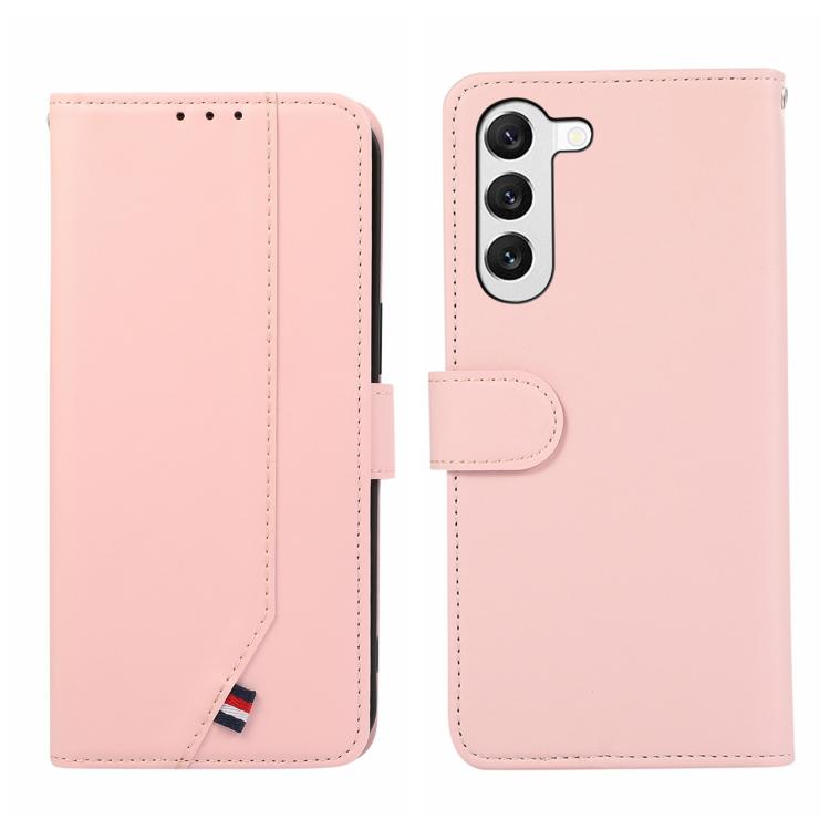 

For Samsung Galaxy S22 5G ABEEL Delicate Texture Splicing RFID Leather Phone Case(Pink)