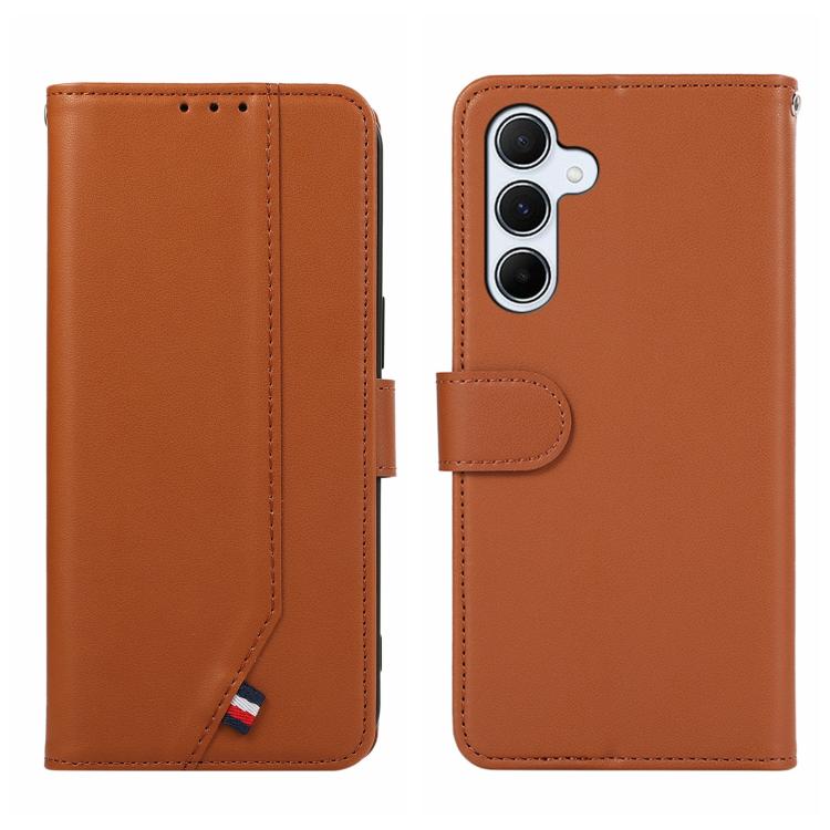 

For Samsung Galaxy S23 FE 5G ABEEL Delicate Texture Splicing RFID Leather Phone Case(Brown)