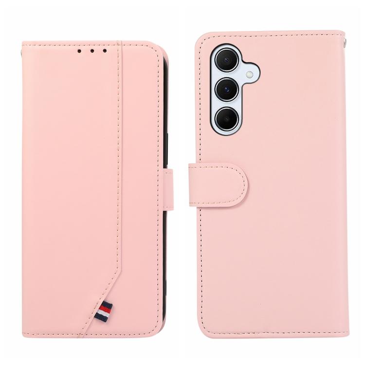

For Samsung Galaxy S24 5G ABEEL Delicate Texture Splicing RFID Leather Phone Case(Pink)