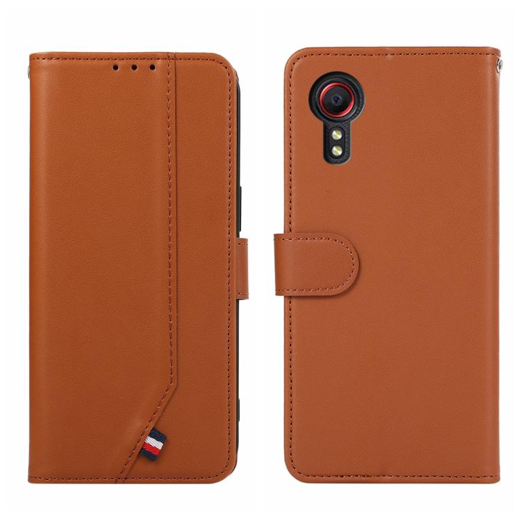 

For Samsung Galaxy XCover 7 ABEEL Delicate Texture Splicing RFID Leather Phone Case(Brown)