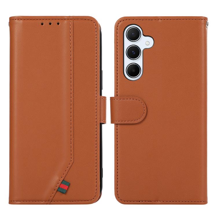 

For Samsung Galaxy S25 FE 5G ABEEL Delicate Texture Splicing RFID Leather Phone Case(Brown)