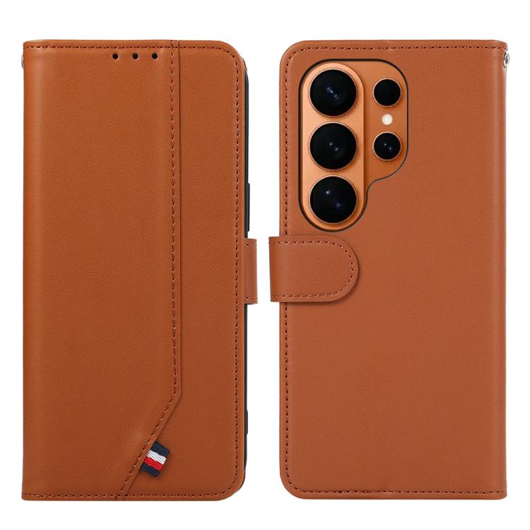 

For Samsung Galaxy S26 Ultra 5G ABEEL Delicate Texture Splicing RFID Leather Phone Case(Brown)