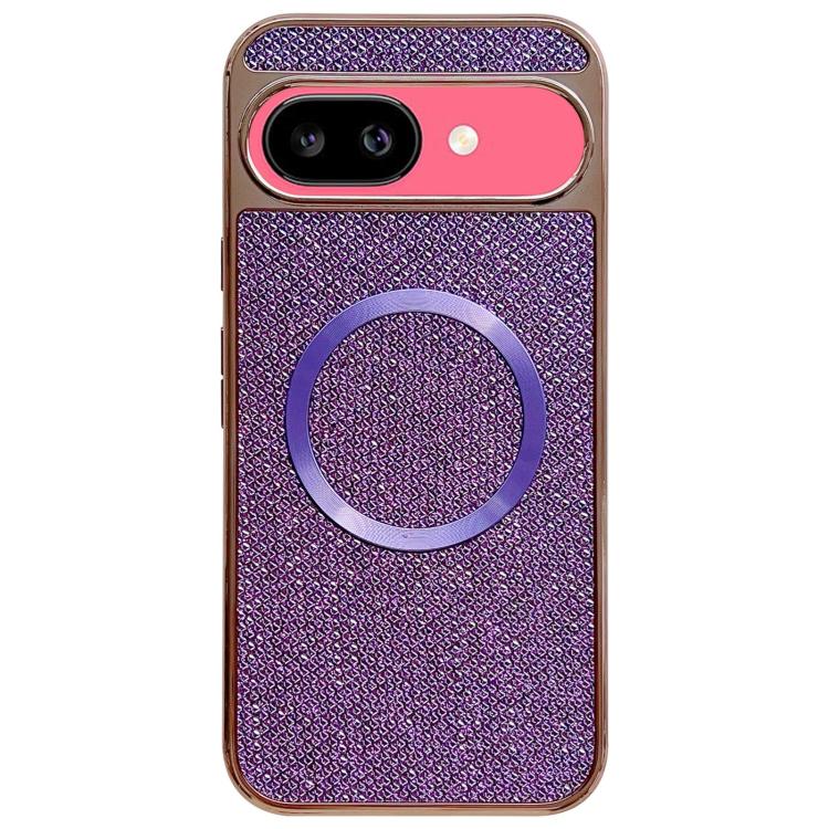 

For Google Pixel 9a Electroplating PC Glitter Grain MagSafe Phone Case(Purple)