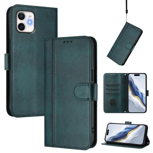 

For iPhone 12 mini Line Splicing Buckle Retro Leather Phone Case(Dark Green)