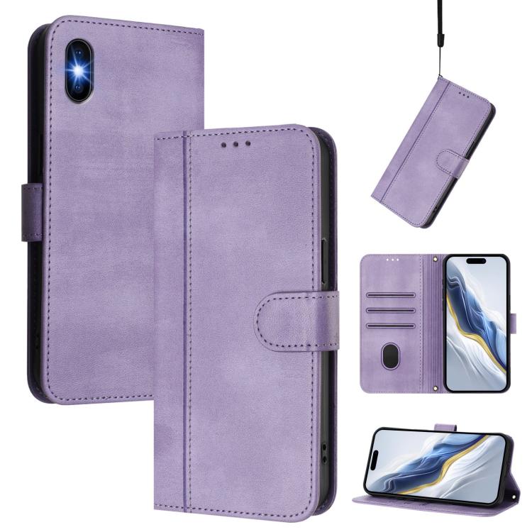 

For iPhone X / XS Line Splicing Buckle Retro Leather Phone Case(Purple)