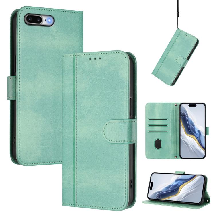 

For iPhone 7 Plus / 8 Plus Line Splicing Buckle Retro Leather Phone Case(Mint Green)