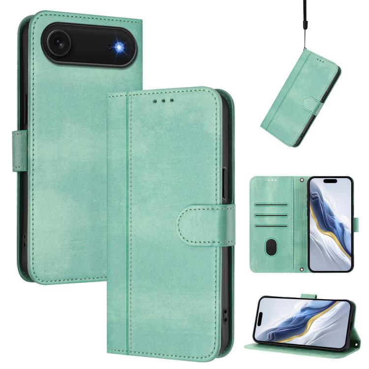 

For iPhone Air Line Splicing Buckle Retro Leather Phone Case(Mint Green)