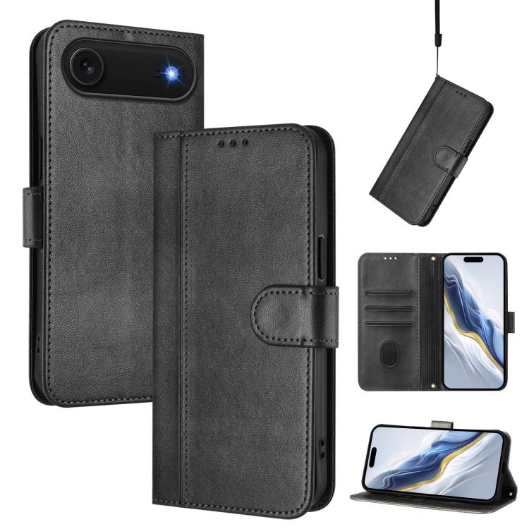 

For iPhone Air Line Splicing Buckle Retro Leather Phone Case(Black)