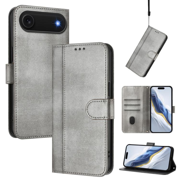 

For iPhone Air Line Splicing Buckle Retro Leather Phone Case(Grey)