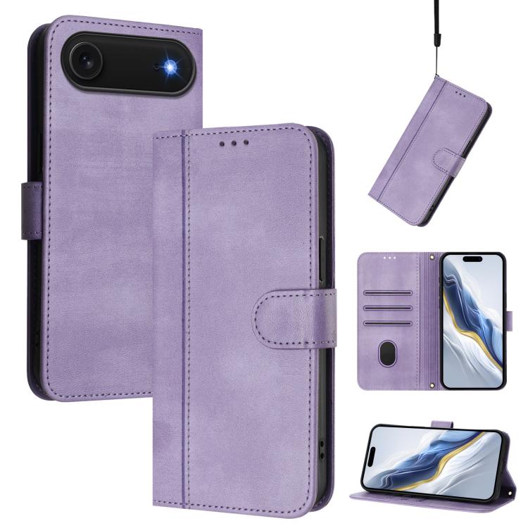 

For iPhone Air Line Splicing Buckle Retro Leather Phone Case(Purple)