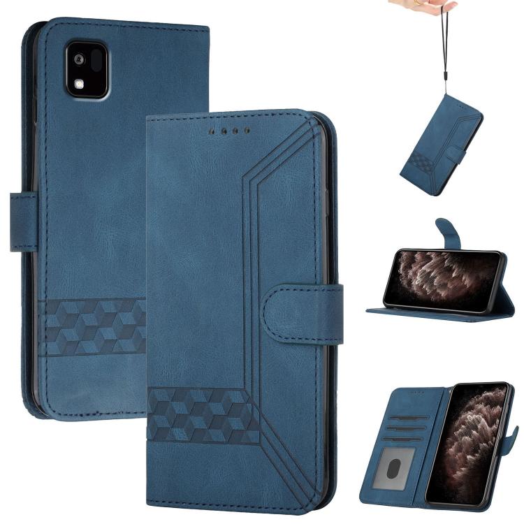 

For Kyocera Kantan Sumaho3 A205KC Cubic Skin Feel Flip Leather Phone Case(Blue)