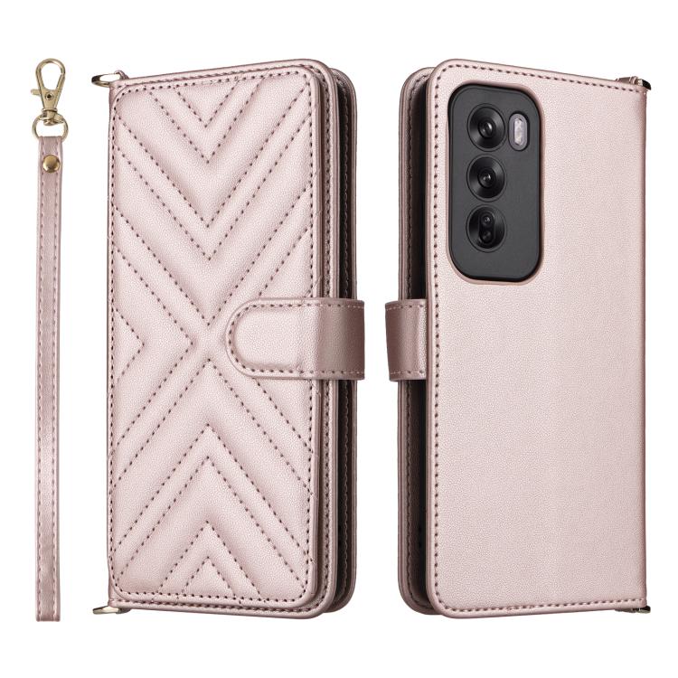 

For OPPO Reno12 5G Global Multifunctional 6-Card Slots Leather Phone Case with Wrist Strap(Pink)