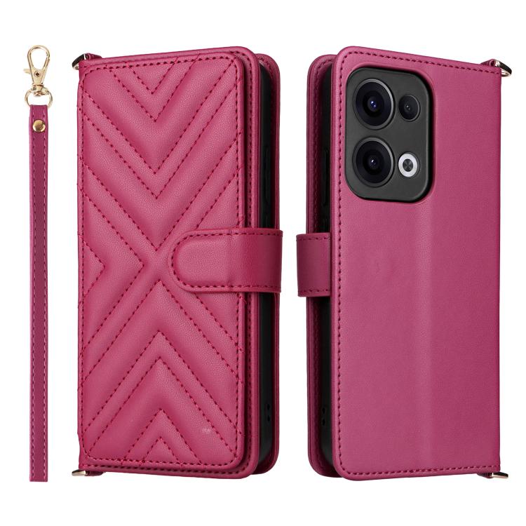 

For OPPO Reno13 5G Global Multifunctional 6-Card Slots Leather Phone Case with Wrist Strap(Rose Red)