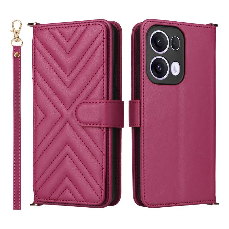 

For OPPO Reno13 Pro 5G Global Multifunctional 6-Card Slots Leather Phone Case with Wrist Strap(Rose Red)
