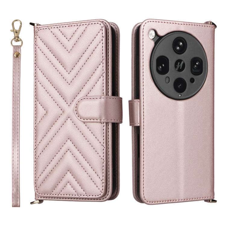 

For OPPO Find X8 Ultra Multifunctional 6-Card Slots Leather Phone Case with Wrist Strap(Pink)