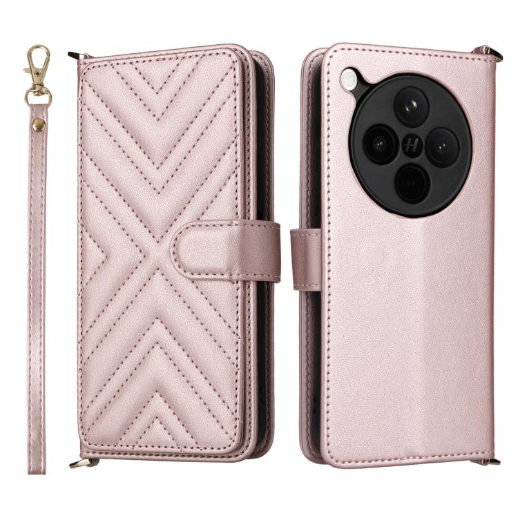 

For OPPO Find X8s+ 5G Multifunctional 6-Card Slots Leather Phone Case with Wrist Strap(Pink)