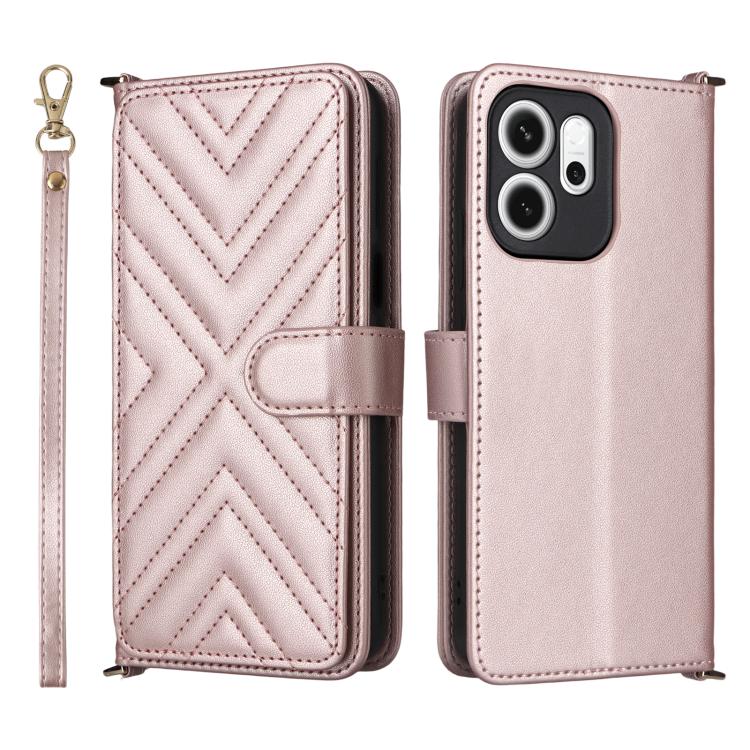 

For OPPO Reno14 F 5G Multifunctional 6-Card Slots Leather Phone Case with Wrist Strap(Pink)