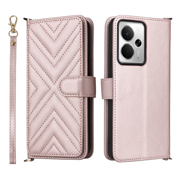 

For Realme 14 5G Multifunctional 6-Card Slots Leather Phone Case with Wrist Strap(Pink)