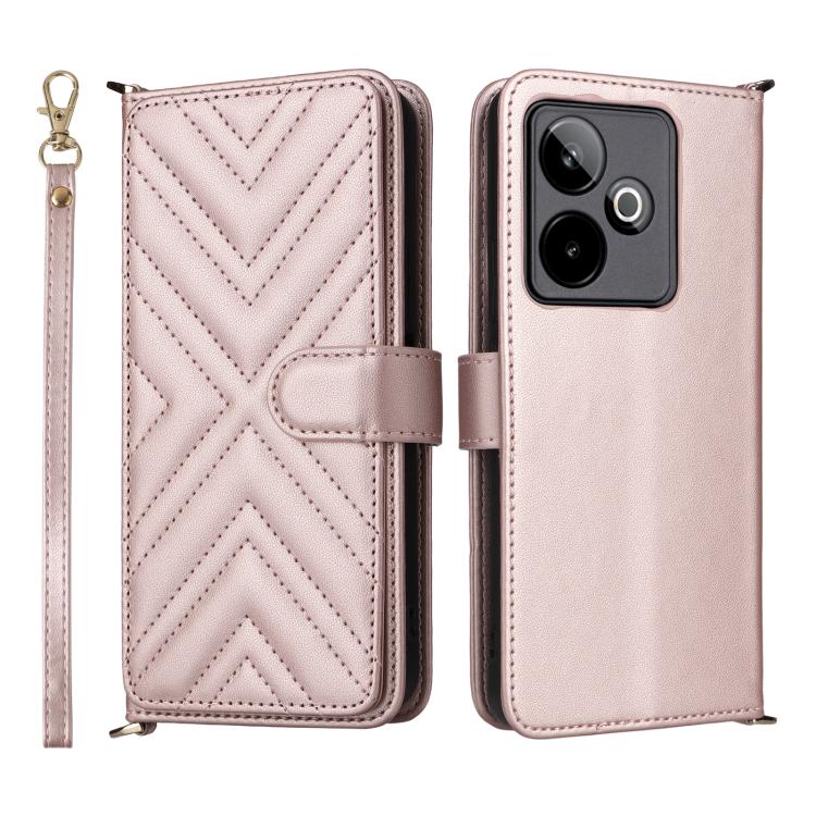 

For Realme GT 7 5G Global Multifunctional 6-Card Slots Leather Phone Case with Wrist Strap(Pink)