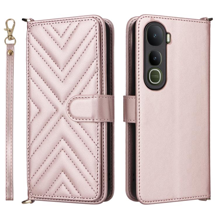 

For vivo Y400 4G / 5G / iQOO Z10 Lite 4G Multifunctional 6-Card Slots Leather Phone Case with Wrist Strap(Pink)