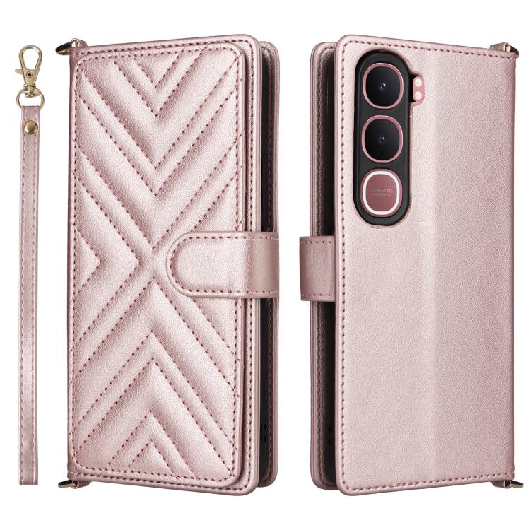 

For vivo Y31 5G / Y21d Multifunctional 6-Card Slots Leather Phone Case with Wrist Strap(Pink)