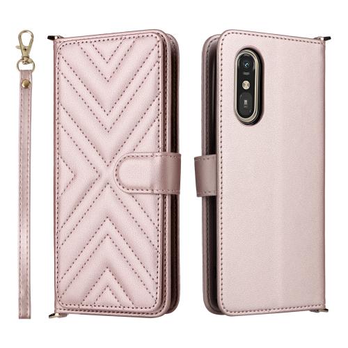 

For Fujitsu Rakuraku A401FC Multifunctional 6-Card Slots Leather Phone Case with Wrist Strap(Pink)
