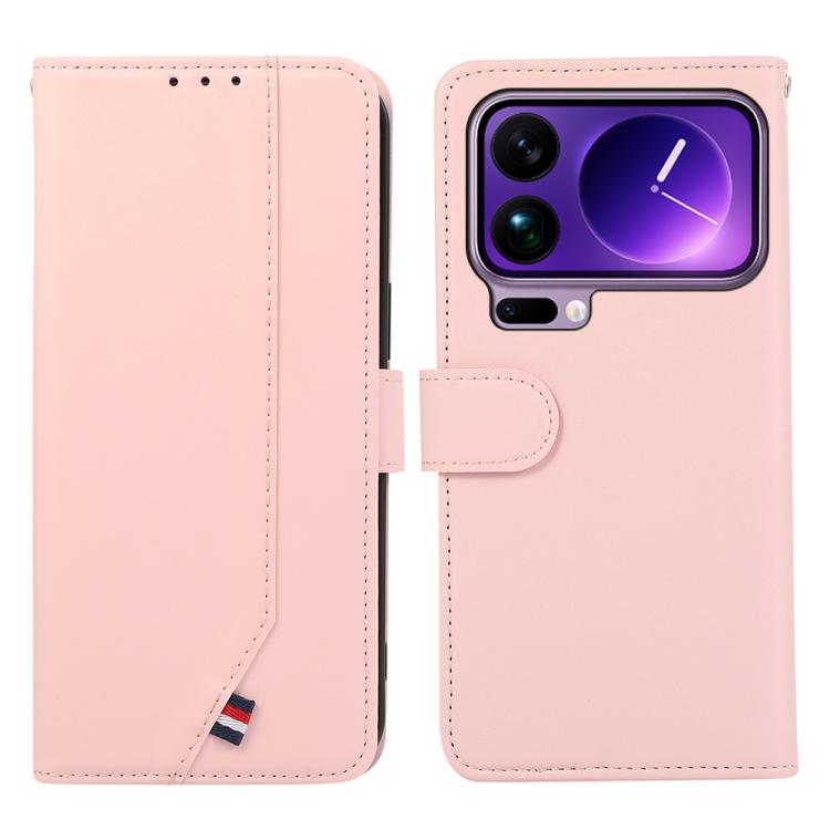 

For Xiaomi 17 Pro Max ABEEL Delicate Texture Splicing RFID Leather Phone Case(Pink)