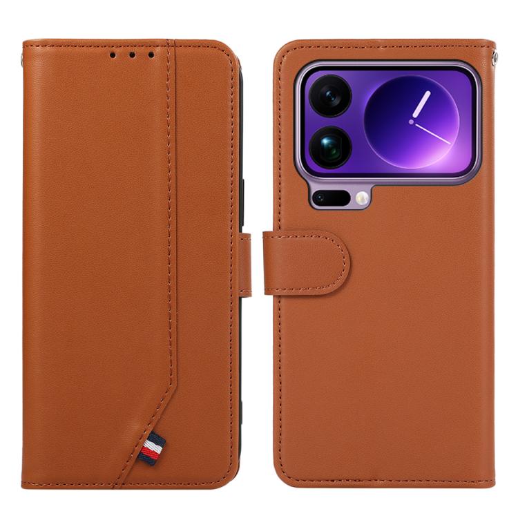 

For Xiaomi 17 Pro Max ABEEL Delicate Texture Splicing RFID Leather Phone Case(Brown)
