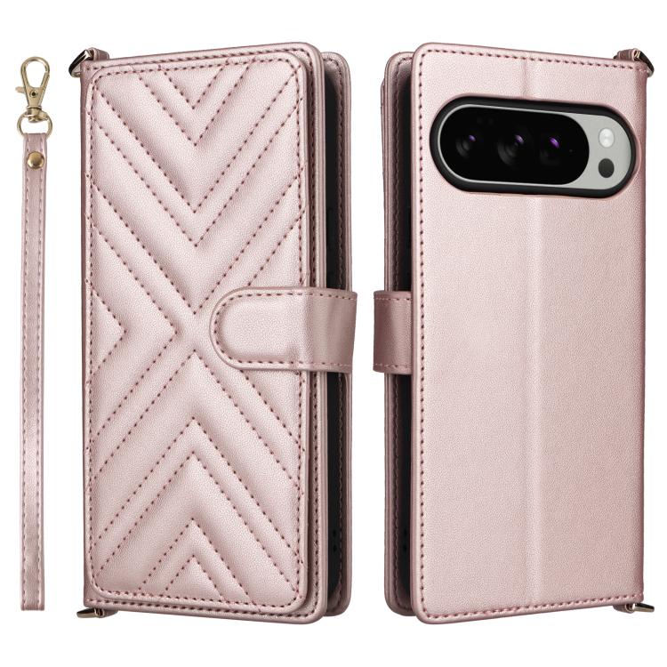 

For Google Pixel 10 Pro XL Multifunctional 6-Card Slots Leather Phone Case with Wrist Strap(Pink)