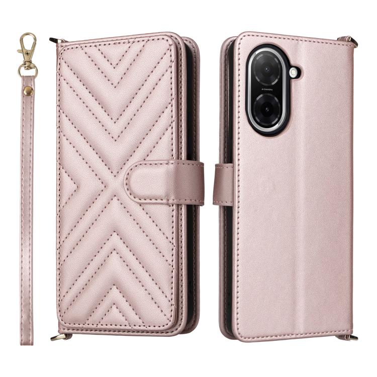 

For Xiaomi Poco C71 / Redmi A5 4G 171.7mm Multifunctional 6-Card Slots Leather Phone Case with Wrist Strap(Pink)