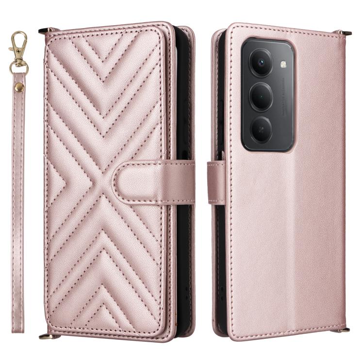 

For Redmi 15 5G Global / 15 4G SEA 169mm Multifunctional 6-Card Slots Leather Phone Case with Wrist Strap(Pink)