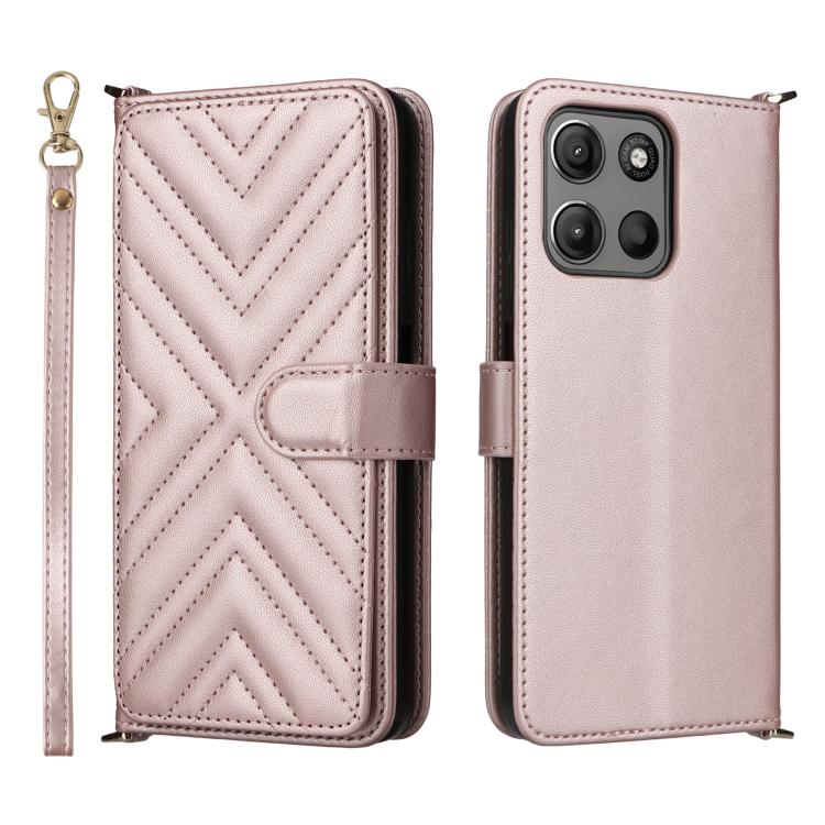 

For Motorola Moto G15 4G / G15 Power 4G Multifunctional 6-Card Slots Leather Phone Case with Wrist Strap(Pink)