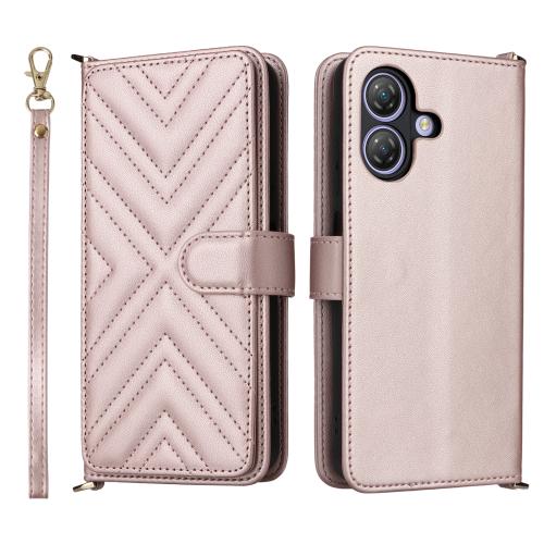 

For Ulefone Note 21 Multifunctional 6-Card Slots Leather Phone Case with Wrist Strap(Pink)